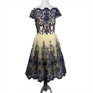 Chi Chi London 10 Cap Sleeve Tea Length Dress